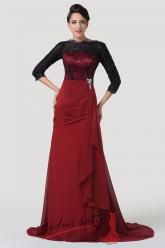 Rudé společenské šaty s černou krajkou